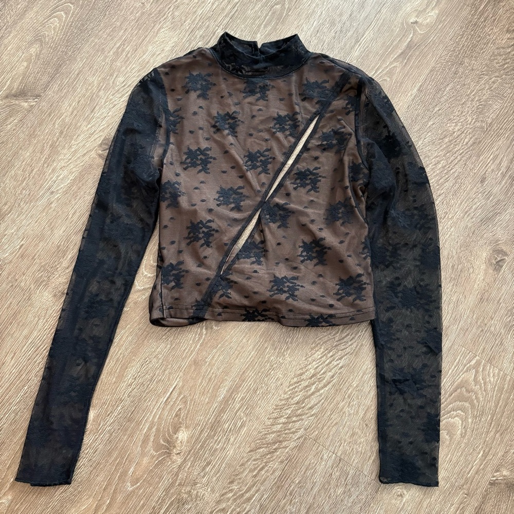 Tiger Mist Black Floral Sheer Blouse